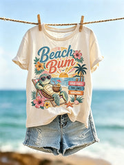 Damen-Urlaubsmode bedrucktes lässiges Kurzarm-T-Shirt