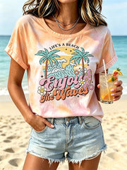 Damen-Urlaubsmode bedrucktes lässiges Kurzarm-T-Shirt