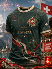Grafisches Kurzarm-T-Shirt zur Feier des Nationalfeiertags der Männer