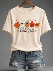 Damen Hello Herbst Print Casual T-Shirt