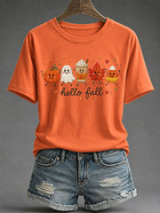 Damen Hello Herbst Print Casual T-Shirt