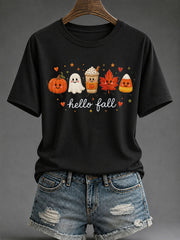 Damen Hello Herbst Print Casual T-Shirt