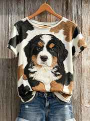Kurz ärmel iges T-Shirt Berner Sennenhund-und Hunde mantel muster für Damen