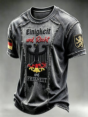 Herren-T-Shirt mit deutscher Flagge, schwarzer Adler, Jeans-Patchwork-Print, lässig