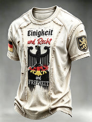 Herren-T-Shirt mit deutscher Flagge, schwarzer Adler, Jeans-Patchwork-Print, lässig