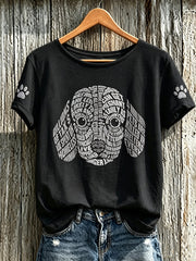 Damen-T-Shirt mit niedlichem Hunde-Muster, lässig, kurzärmlig