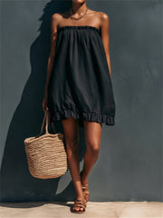 Damen-Mini kleid mit Rüschen besatz