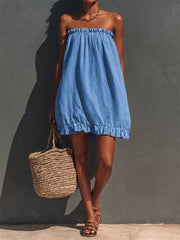 Damen-Mini kleid mit Rüschen besatz