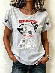 Damen-T-Shirt mit niedlichem Hunde-Muster, lässig, kurzärmlig