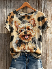 Kurz ärmel iges T-Shirt mit Frauen-Yorkshire-Terrier und Hunde mantel muster
