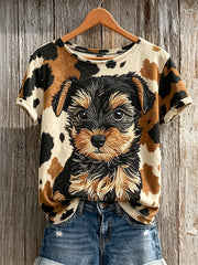 Kurz ärmel iges T-Shirt mit Frauen-Yorkshire-Terrier-Welpen-und Hunde mantel muster