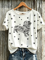 Damen niedliches Hunde muster bedrucktes lässiges Kurzarm-T-Shirt