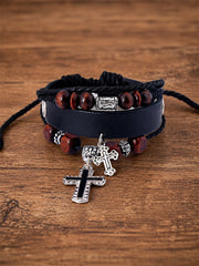 Unisex-Perlen-Kreuz-Leder armband
