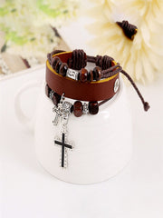 Unisex-Perlen-Kreuz-Leder armband