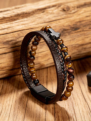 Unisex Naturstein Obsidian Vulkanische Fels elemente Einfaches kreuz förmiges Mehrschicht-Armband