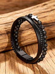 Unisex Naturstein Obsidian Vulkanische Fels elemente Einfaches kreuz förmiges Mehrschicht-Armband