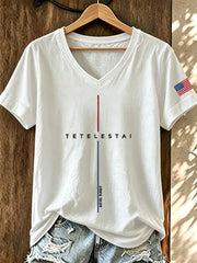 Damen-T-Shirt mit V-Ausschnitt und Aufdruck „Tetelestai“ nach Johannes 19,30