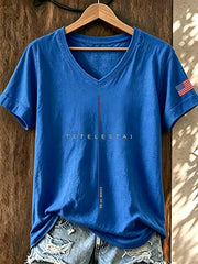 Damen-T-Shirt mit V-Ausschnitt und Aufdruck „Tetelestai“ nach Johannes 19,30
