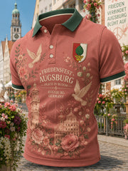 Herren-Poloshirt mit grafischem Motiv zur Feier des Friedensfestes, kurzärmelig