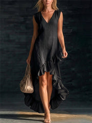 Damen Edles Maxi kleid mit Rüschen besatz und Schlick boden
