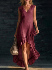 Damen Edles Maxi kleid mit Rüschen besatz und Schlick boden