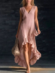 Damen Edles Maxi kleid mit Rüschen besatz und Schlick boden