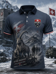 Herren-Poloshirt mit kurzen Ärmeln und militärstilvollem Print