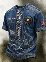 Lässiges T-Shirt mit Vintage-Druck im norwegisch-viking‑skandinavisch‑nordischen Stil