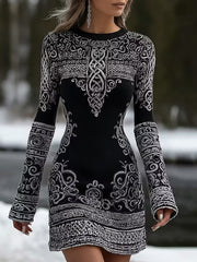 Vintage Viking-inspiriertes Nordic Print Freizeit kleid