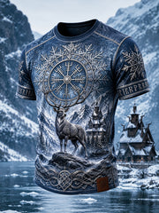 Vintage Wikinger-/Nordische Kunstdruck-Lässiges T-Shirt