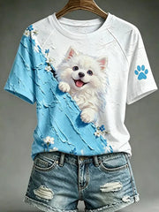 Damen-Hunde-Kunstdruck-Lässiges T-Shirt