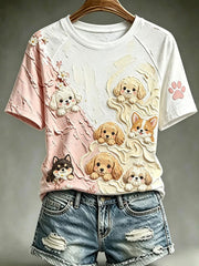 Damen-Hunde-Kunstdruck-Lässiges T-Shirt