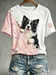 Damen-Hunde-Kunstdruck-Lässiges T-Shirt