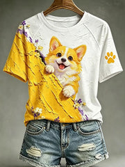Damen-Hunde-Kunstdruck-Lässiges T-Shirt