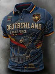 Herren-Poloshirt im Vintage-Stil mit Adler-Print und kurzen Ärmeln