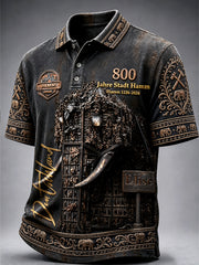 Herren-Poloshirt in Schwarz mit Retro-Print zum 800. Jubiläum der deutschen Hamm, lässiger Stil