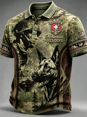 Herren-Poloshirt von Swiss Army im Camouflage-Muster mit Patchwork-Print, lässig geschnitten