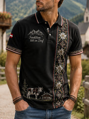 Herren-Polo mit Kunstdruck im österreichischen Landhausstil