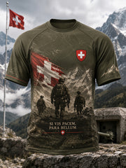 Herren-Raglan-T-Shirt mit kurzen Ärmeln und militärstilvollem Print