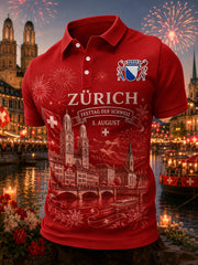 Grafisches Kurzarm-Poloshirt zur Feier des Nationalfeiertags der Männer