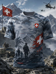 Herren-Raglan-T-Shirt mit kurzen Ärmeln und militärstilvollem Print