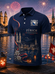 Grafisches Kurzarm-Poloshirt zur Feier des Nationalfeiertags der Männer