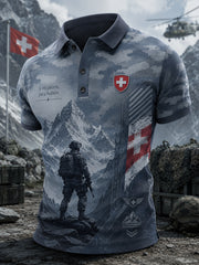 Herren-Poloshirt mit kurzen Ärmeln und militärstilvollem Print