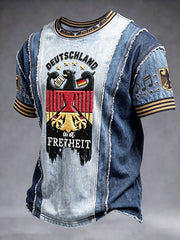Herren-Fußball-T-Shirt in 3D-Denim-Patchwork-Optik, lässig geschnitten