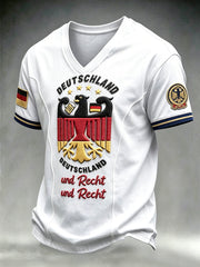 Herrenweißes Freizeit-T-Shirt mit deutschem Fußball-Print im Patchwork-Stil und langen Ärmeln