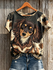 Langhaariges Dackel-T-Shirt mit Hunde-und Hunde mantel muster für Damen
