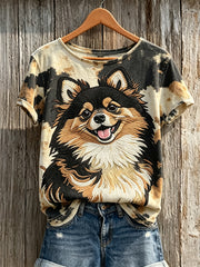 Damen Pom Hund & Hund Mantel Muster Print Kurzarm T-Shirt