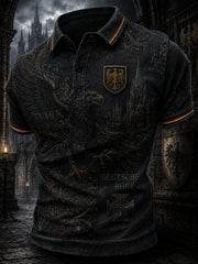 Herren-Poloshirt mit kurzen Ärmeln und Adler-Print im Denim-Stil