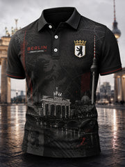 Herren-Poloshirt mit kurzen Ärmeln und urbanem, erinnerungsträchtigem Grafikdruck