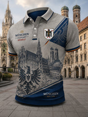 Herren-Poloshirt mit kurzen Ärmeln und urbanem, erinnerungsträchtigem Grafikdruck